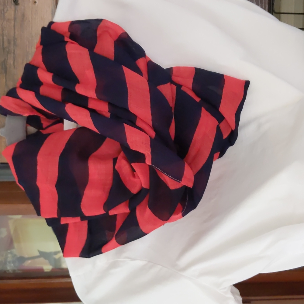 Loft Navy & Orange Rugby Stripe Infiniti Scarf